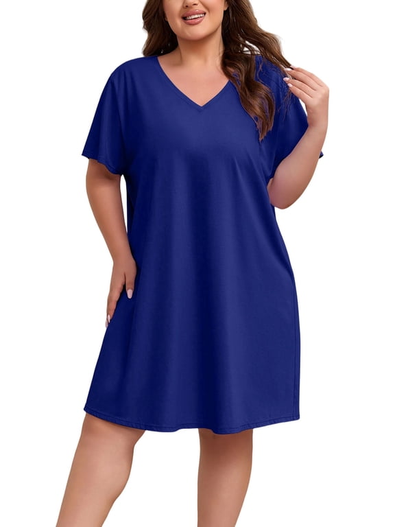Womens Plus Size 100% Cotton Short Sleeve V Neck Nightgown Ladies Sleepwear