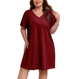 FEREMO Womens Plus Size 100% Cotton Short Sleeve V Neck Nightgown Ladies Sleepwear