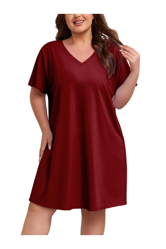 Womens Plus Size 100% Cotton Short Sleeve V Neck Nightgown Ladies Sleepwear