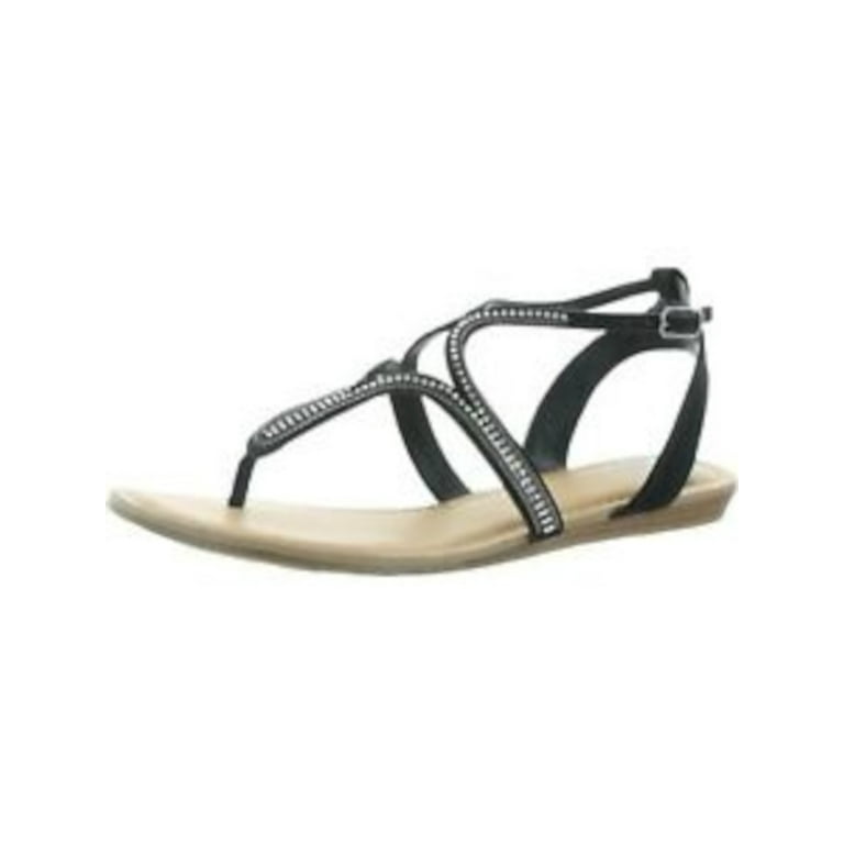 FERGALICIOUS Womens Black Embellished Ankle Strap Synergy Round Toe Wedge Buckle Thong Sandals 8 M Walmart