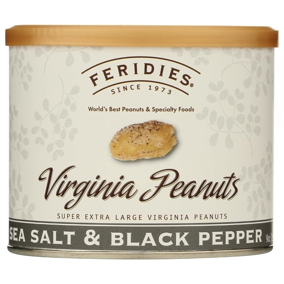 FERIDIES Super Extra Large Whole Roasted Sea Salt and Black Pepper Virginia Peanuts 9oz