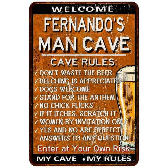 FERNANDO'S Man Cave Rules Rusty Gift Sign Garage Decor 16 x 24 Matte Finish Metal 116240051465