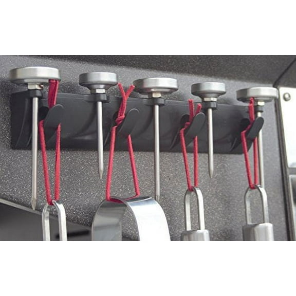 FEROS Magnetic BBQ Grill Tool Accessory Holder Bonus Lanyard! - Holds 4 Utensils and 5 Thermometers! Great to Hold Spatula, Tongs, Brushes, Skewers, Scraper, Etc.