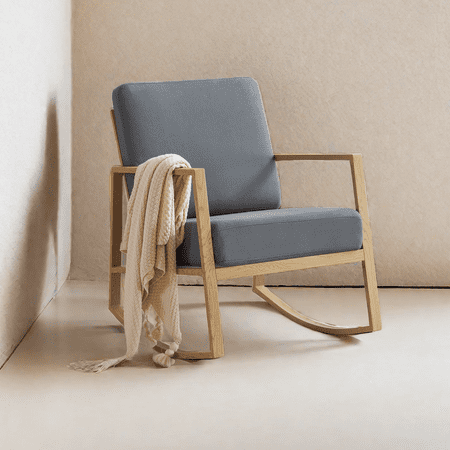 FERPIT Faux Leather Fabric Nursery Rocking Chair Modern Accent Upholstered Rocker Chair with Metal Frame and Thick Cuchion for Living Room Bedroom Balcony, Gray