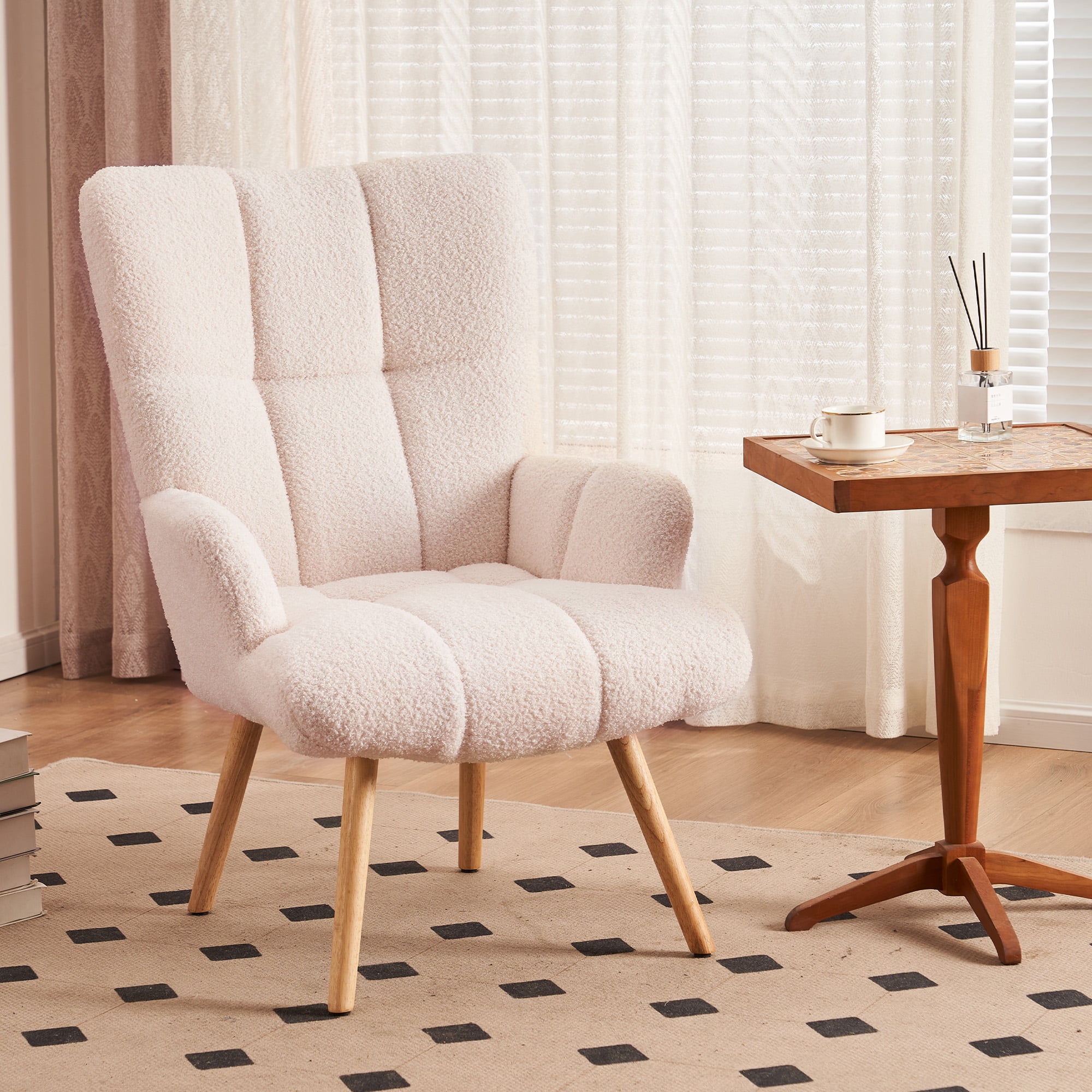 FERPIT Modern Accent Chair, Upholstered Teddy Velvet Vanity Chair with Arms Tall Back Desk Chair ...