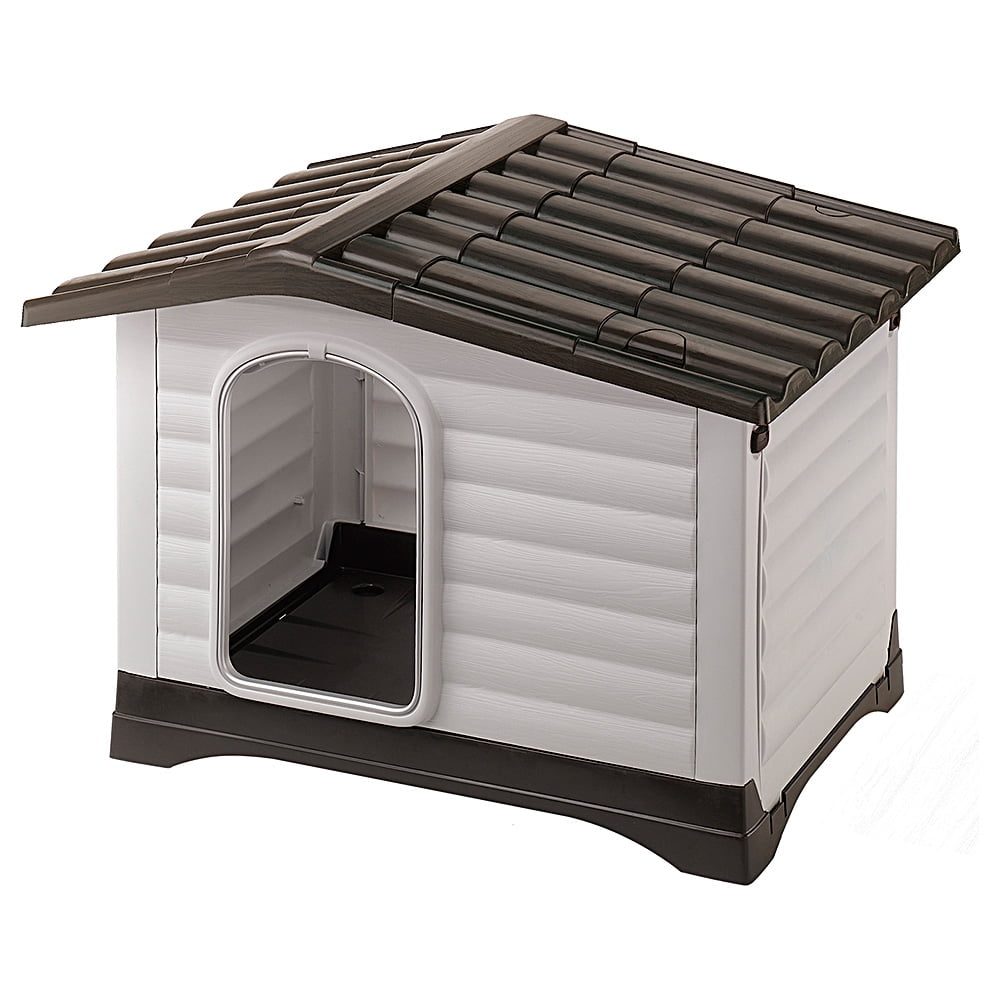 Large Gray and Black Insulated Plastic Dog Kennel