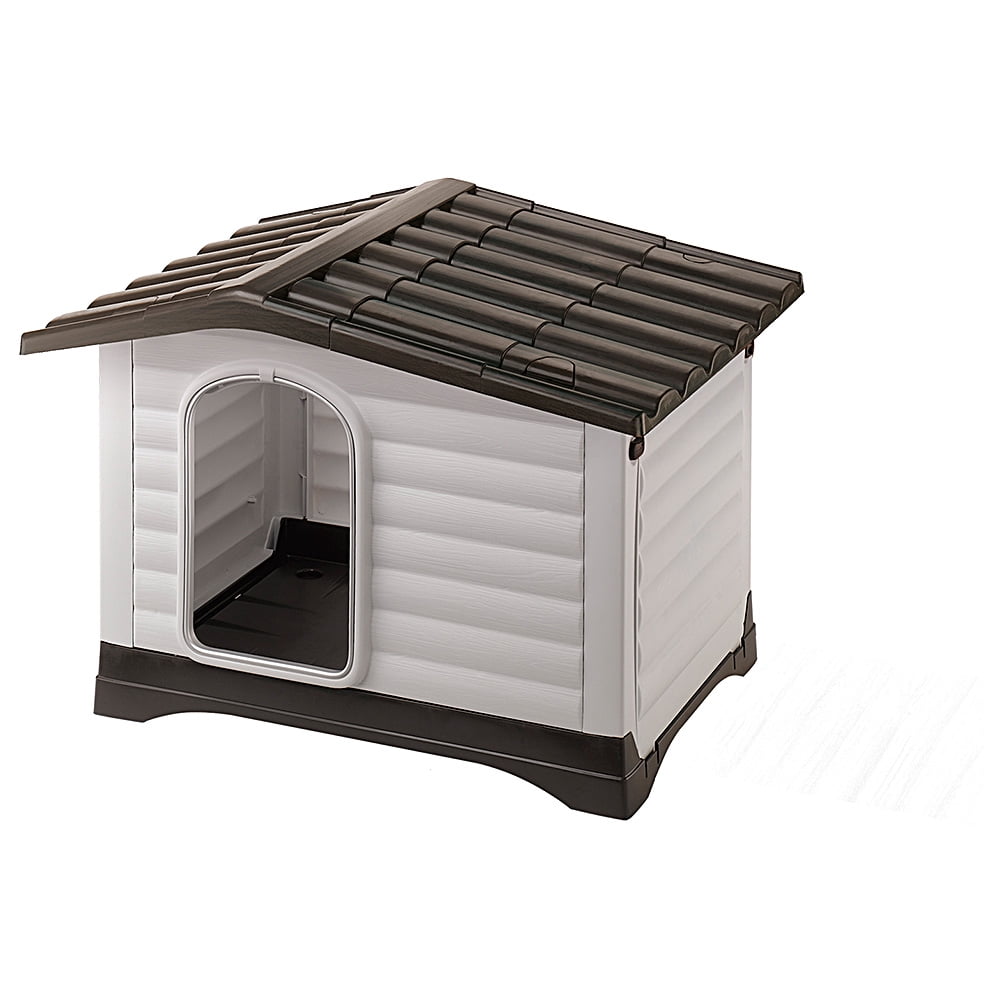 Medium Cream and Dark Brown Insulated Plastic Dog House