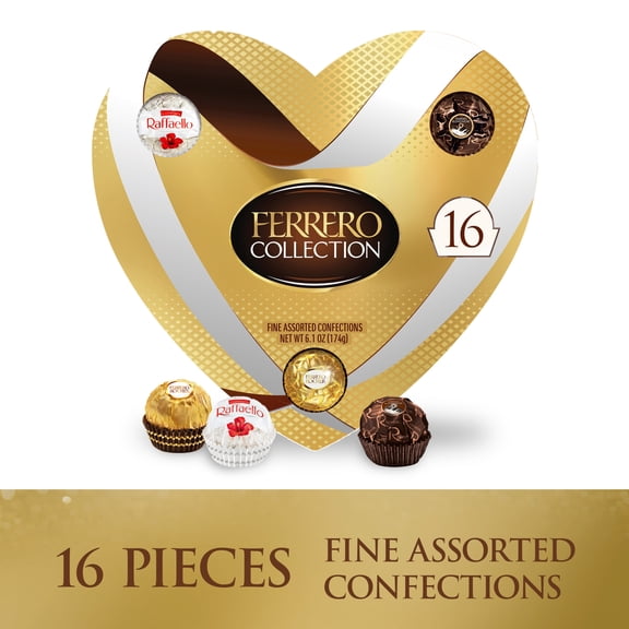 Ferrero Collection Valentine's Day Heart Gift Box, 16 Assorted Hazelnut, Dark Chocolate and Coconut Treats, 6.1 oz