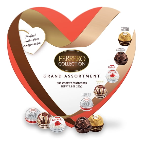 FERRERO COLLECTION Fine Assorted Confections Heart Box, 7.2 oz / 205 g, Premium Dark, Hazelnut, Milk and Coconut Chocolate Gift for Valentines Day