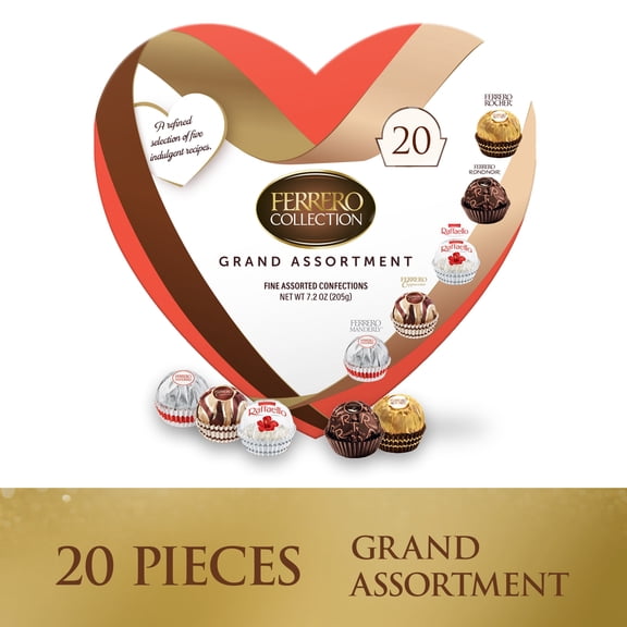 FERRERO COLLECTION Fine Assorted Confections Heart Box, 7.2 oz / 205 g, Premium Dark, Hazelnut, Milk and Coconut Chocolate Gift for Valentine’s Day