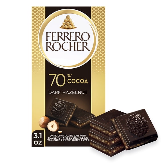 Ferrero Rocher premium chocolate bar, Dark chocolate bar, Hazelnuts and Cocoa Filling, Perfect Self Treat, 3.1 oz Each