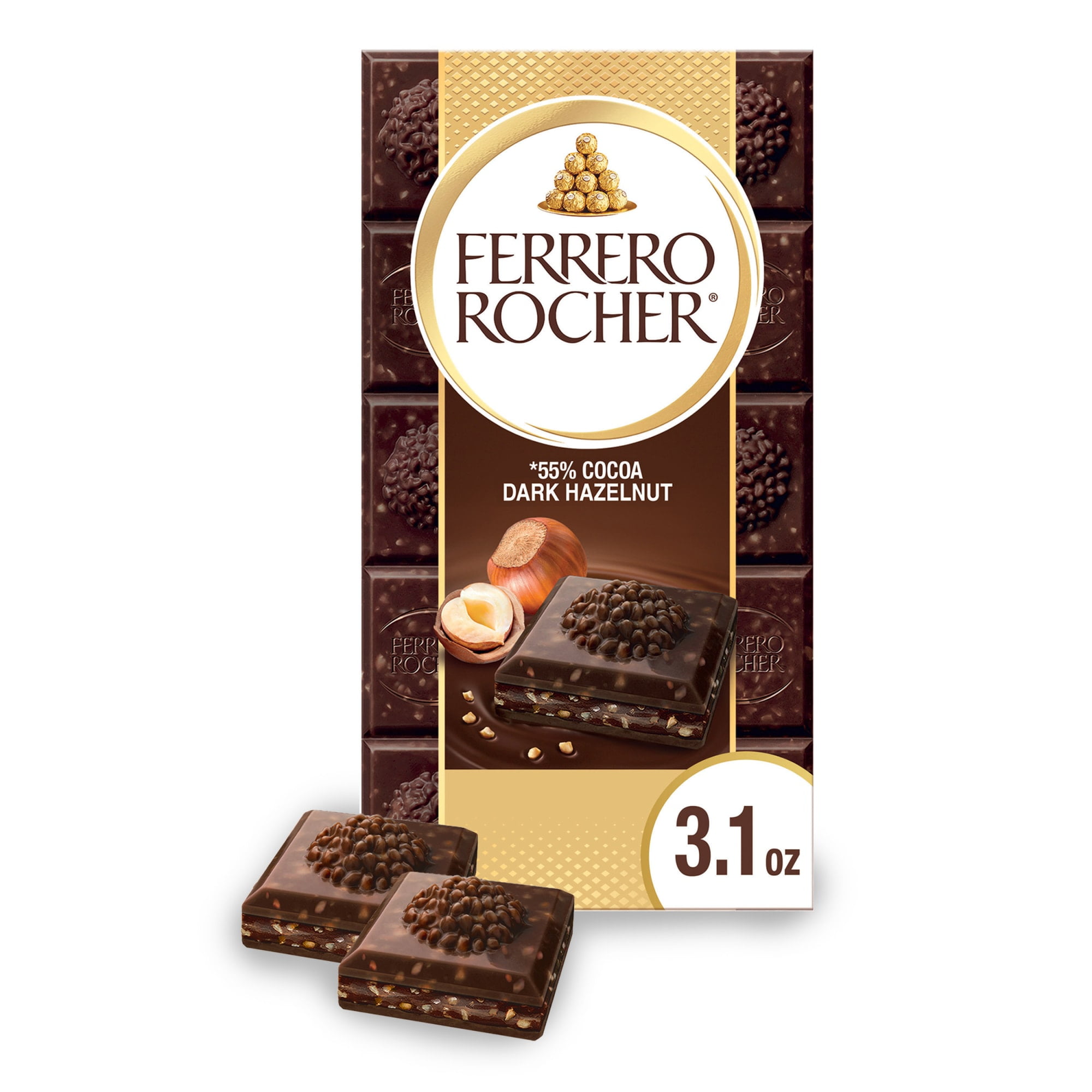 Ferrero Rocher Premium Chocolate Bar, Dark Chocolate Hazelnut, 3.1 oz