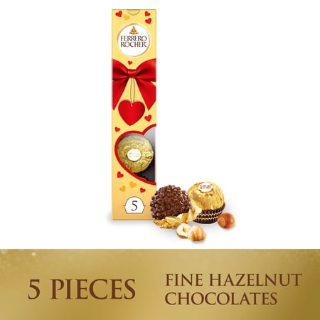 Ferrero Rocher Gourmet Hazelnut Milk Chocolate Valentine’s Day Gift Box, 5 Individually Wrapped Chocolates for Gifting, 2.2 oz