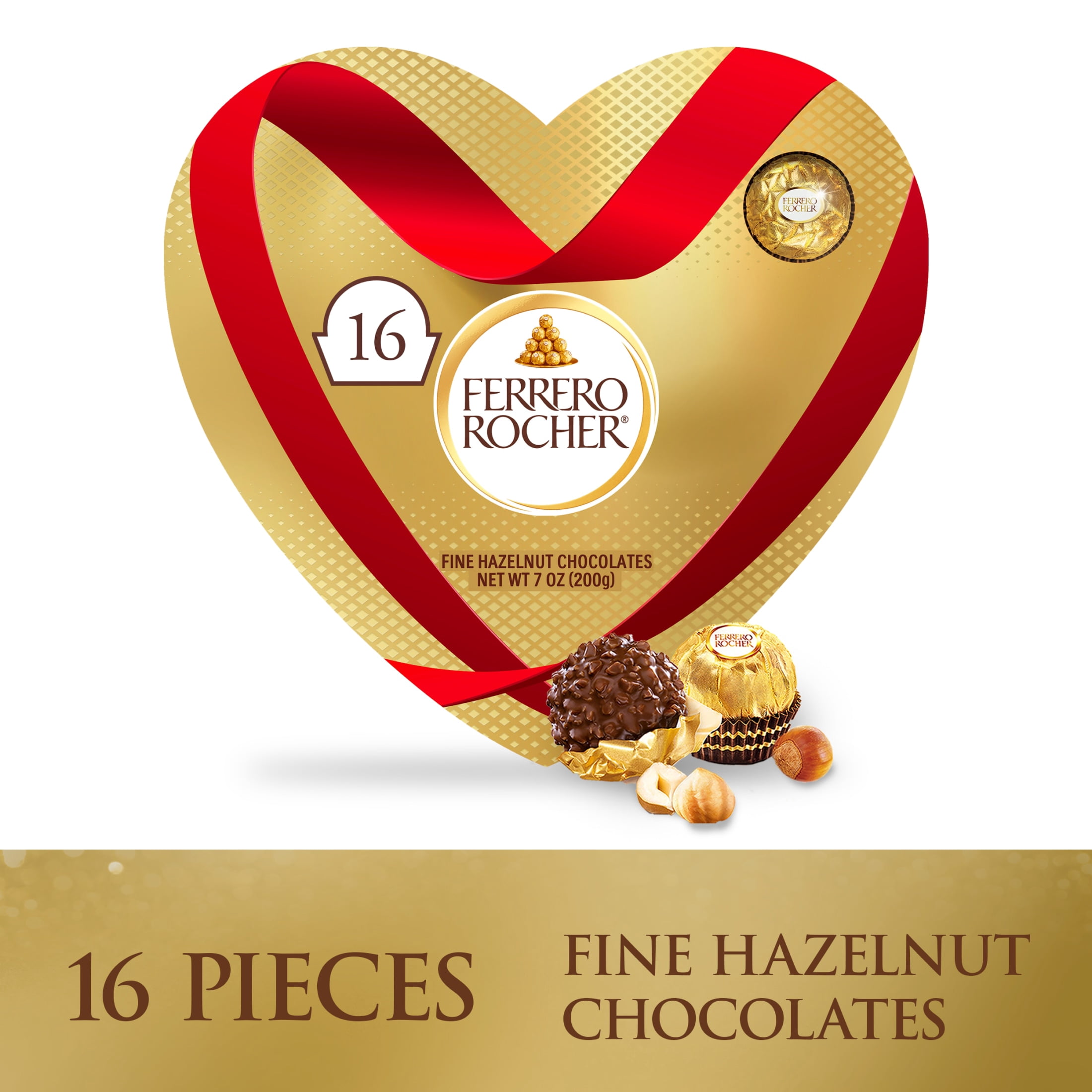 Ferrero Rocher Fine Hazelnut Chocolates, Valentine’s Day Heart Gift Box, 16 Piece Premium Chocolate for Gifting, 7 oz