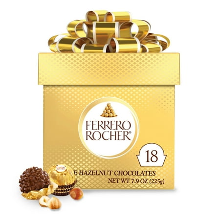 Ferrero Rocher Gourmet Hazelnut Milk Chocolate Gift Box, 18 Individually Wrapped Chocolates, 7.9 oz