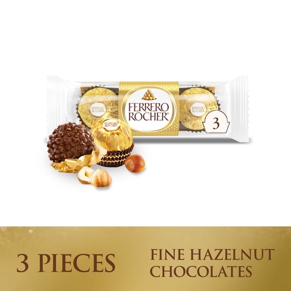 Ferrero Rocher Gourmet Hazelnut Milk Chocolate, 3 Individually Wrapped Chocolates, 1.3 oz