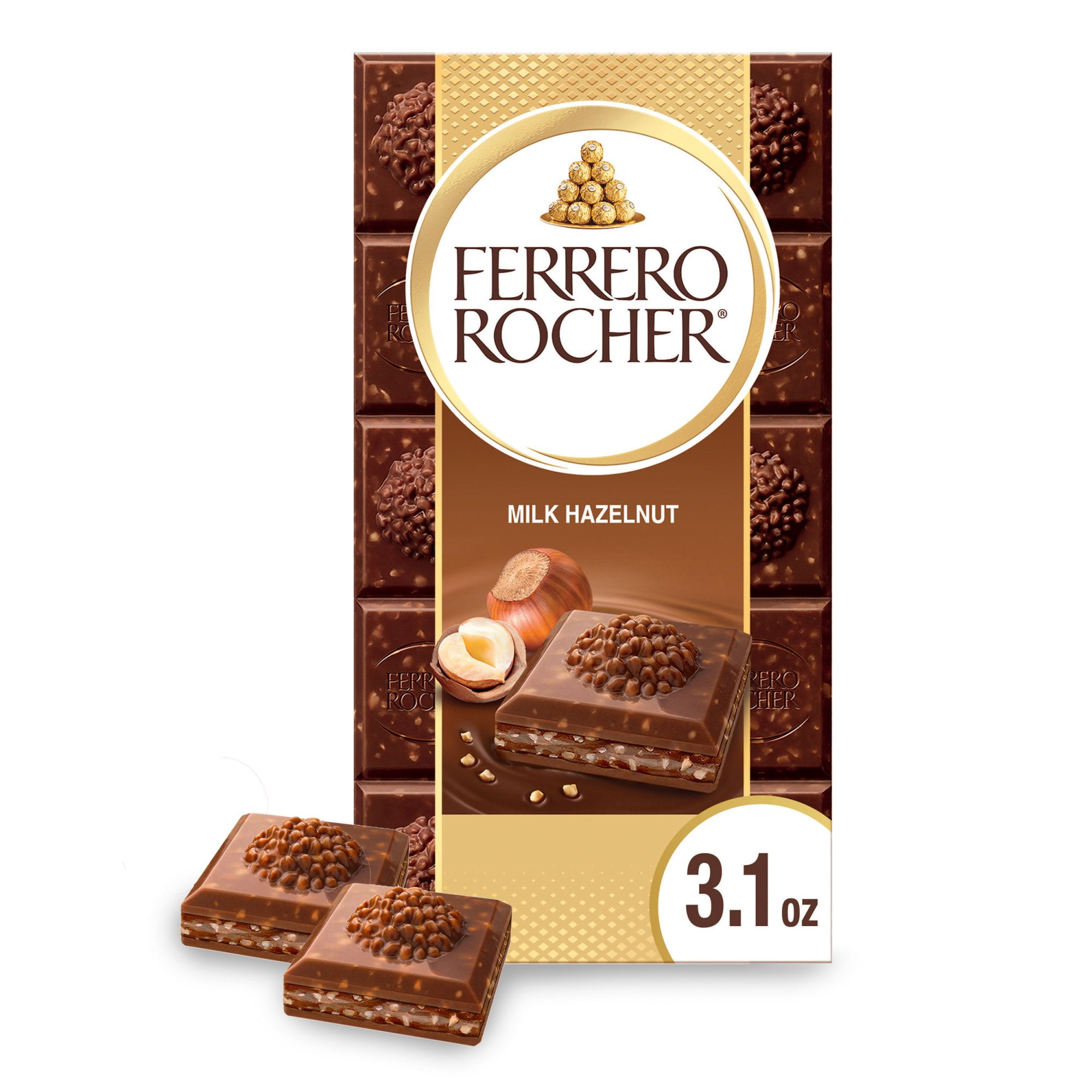 Ferrero Rocher Premium Chocolate Bar, Milk Chocolate Hazelnut, 3.1 oz