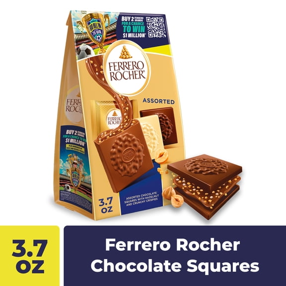 Ferrero Rocher Premium Milk Hazelnut chocolate squares, Individually Wrapped Chocolates, Great for Sharing or Gifting, 3.7 oz