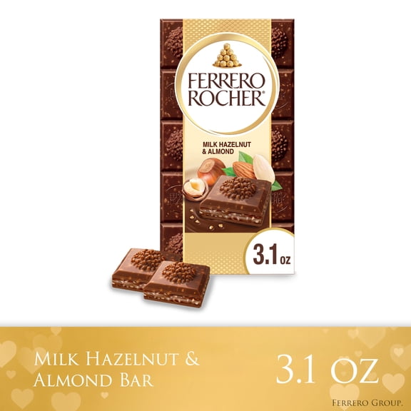 Ferrero Rocher Premium Chocolate Bar, Milk Chocolate Hazelnut & Almond, 3.1 oz