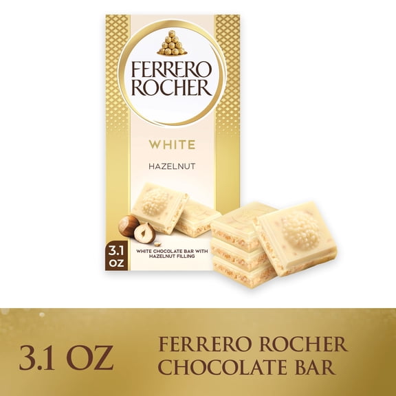 Ferrero Rocher premium chocolate bar, White Chocolate with Hazelnut Filling, Perfect Self Treat, 3.1 oz Each
