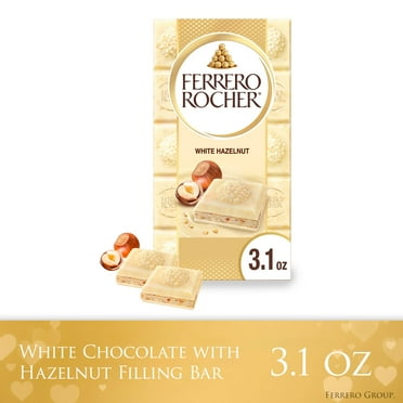 FERRERO ROCHER White Chocolate Tablet with Hazelnut Filling, Creamy and Crunchy Texture, 3.1oz / 90g, Shareable Snack Pack