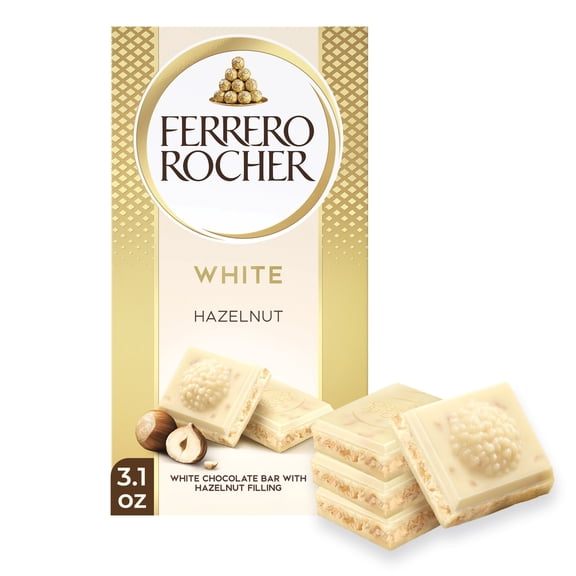 Ferrero Rocher premium chocolate bar, White Chocolate with Hazelnut Filling, Perfect Self Treat, 3.1 oz Each