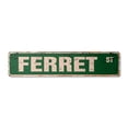 thumbnail image 1 of FERRET Vintage Aluminum Street Sign animal pet cage food lover rustic metal tin | Indoor/Outdoor |  18" Wide, 1 of 4