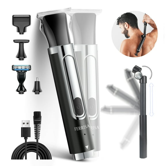 Open Box FERRISA Electric Back Shaver for Men, Multifunctional Self-Service Long Handle Grooming Tool with Detachable and Extendable Handle, Electric Mens Back Shaver Travel-Friendly with Travel Lock