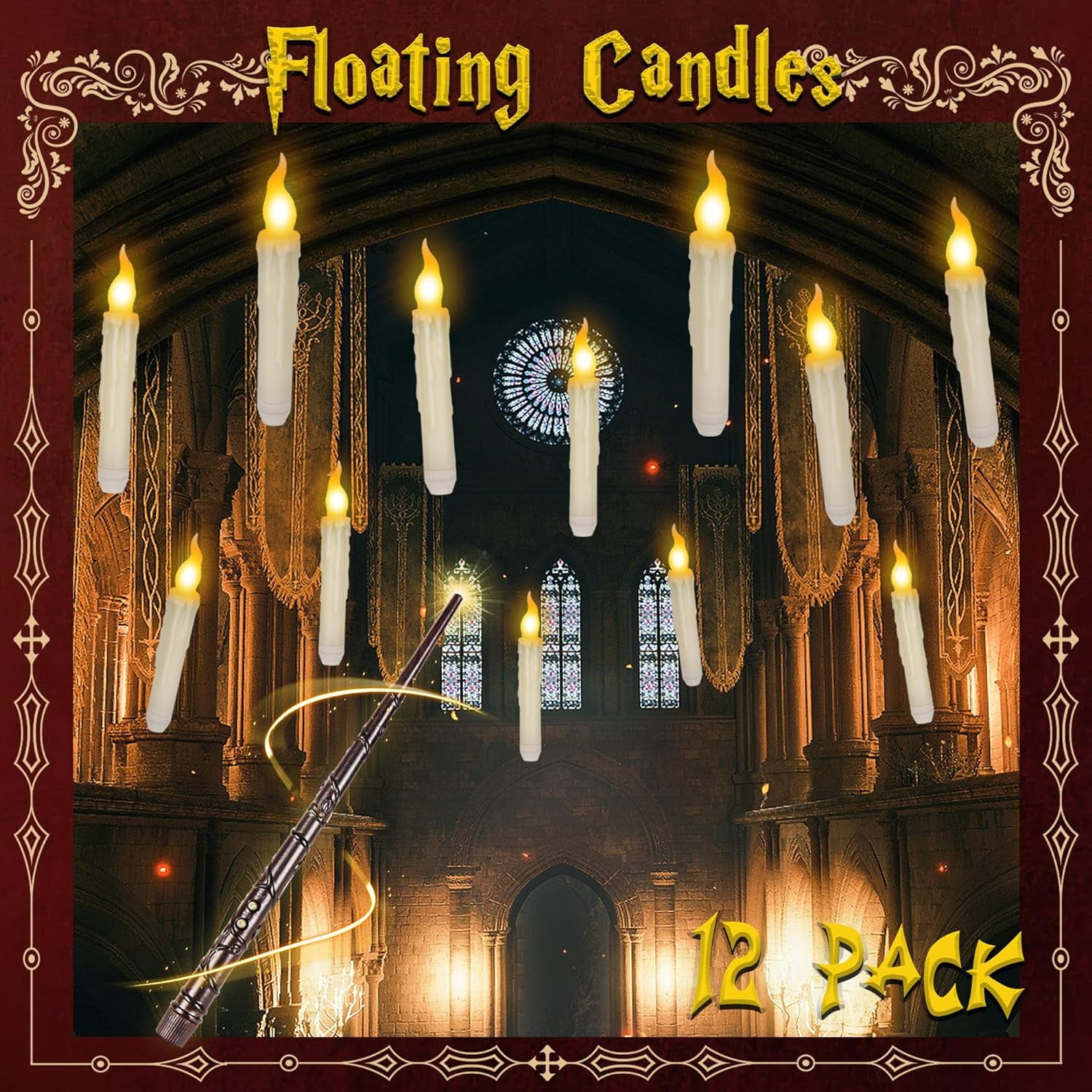 FERSWE 12Pcs Halloween LED Floating Candles with Magic Flameless