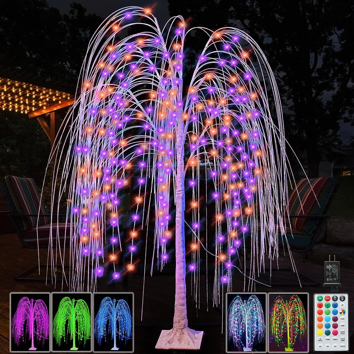 FERSWE 5Ft 216 LED Lighted Willow Tree Color Changing with Remote