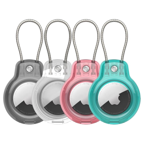 FERSWE Compatible with Apple AirTag Secure Holder with Wire Cable, 4 Pack Air Tag Lock Case Keychain Key Ring Key Chain Luggage tag for Keys, Luggage & More Men Women's Keyrings & Keychains
