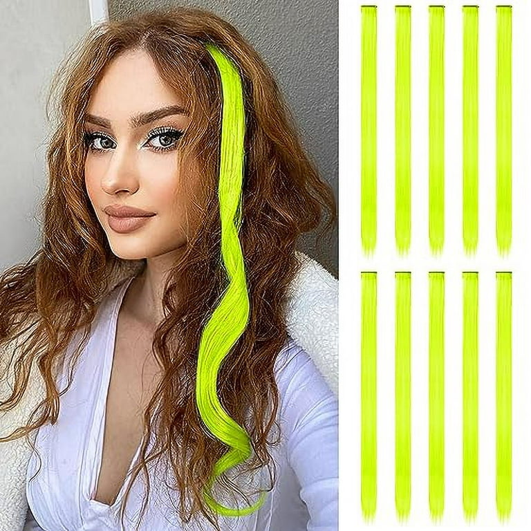 FESHFEN Colored Hair Extensions Yellow Neon Clip in Hair Extension 10 PCS Highlight Colorful Hair Piece Straight Synthetic Clip in Hairpieces for Women Girls Daily Party 22 inch Walmart