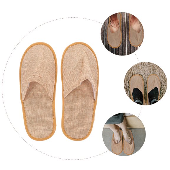 FESTFENDS 1 Pair Soft Slippers For Home Use Hotel Indoor Non Slip Linen Cloth Unisex Yellow