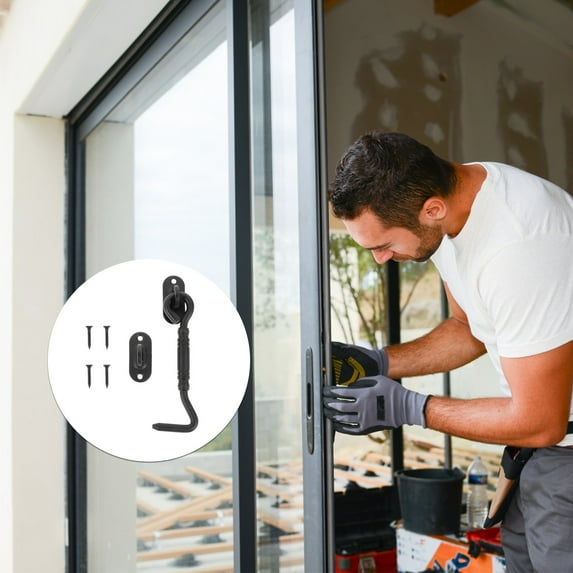 FESTFENDS 1 Set Barn Door Lock in Black Stainless Steel for Farm Barn Doors 4.1x1.6x0.7in