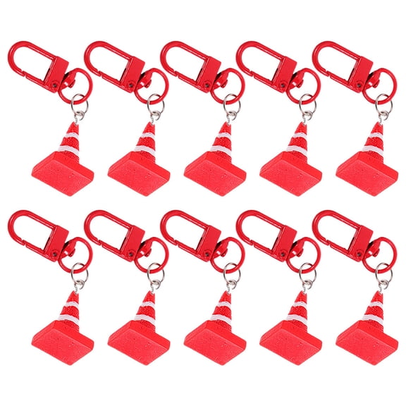 FESTFENDS 10Pcs Trendy Keychain with Resin Traffic Cone Shape Pendant for Party Use