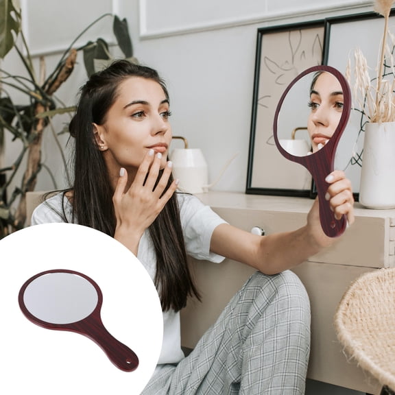 FESTFENDS 1Pack Clear Women Mirror With Wooden Handle For Gift Giving And Daily Use 11.7X6.6X0.4In
