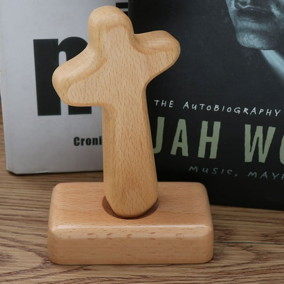 FESTFENDS 1Pack Premium Wood Standing Cross Statue Decor for Office 4.7 x 2.6in Vintage Style