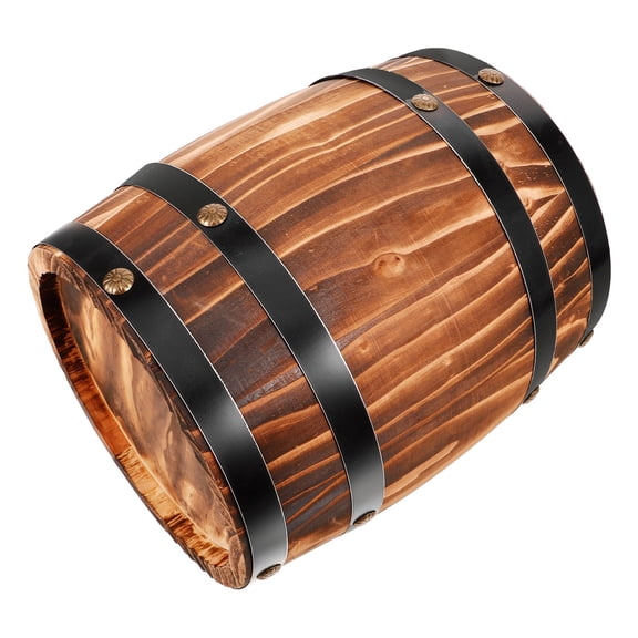 FESTFENDS 1Pack Wooden Barrel Decor Carbonized Color Oak 20.00X16.00X16.00Cm For Commercial Decor