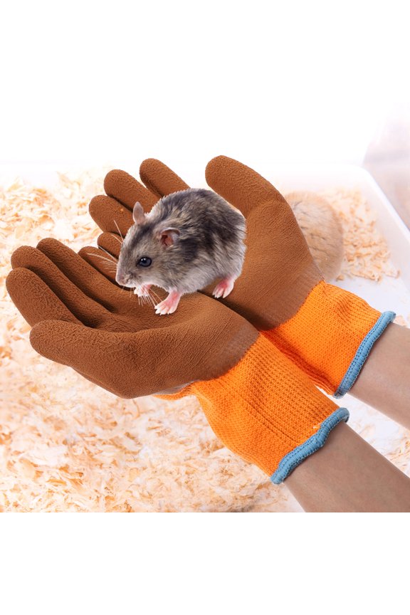 1Pair Polyester Pet Bite Resistant Gloves Brown Thickened Hand Cover for Small Animals Handling