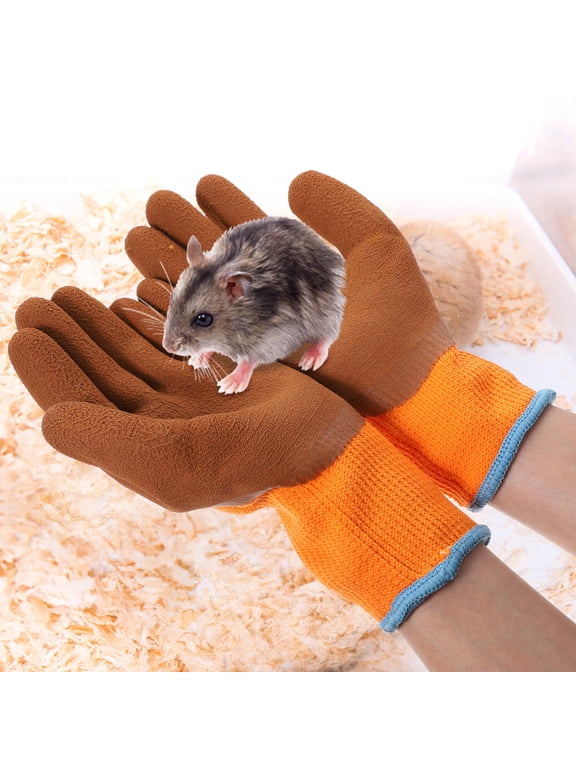 Brown Thickened Polyester Pet Bite Resistant Gloves Hand Cover for Small Animals 1 Pair