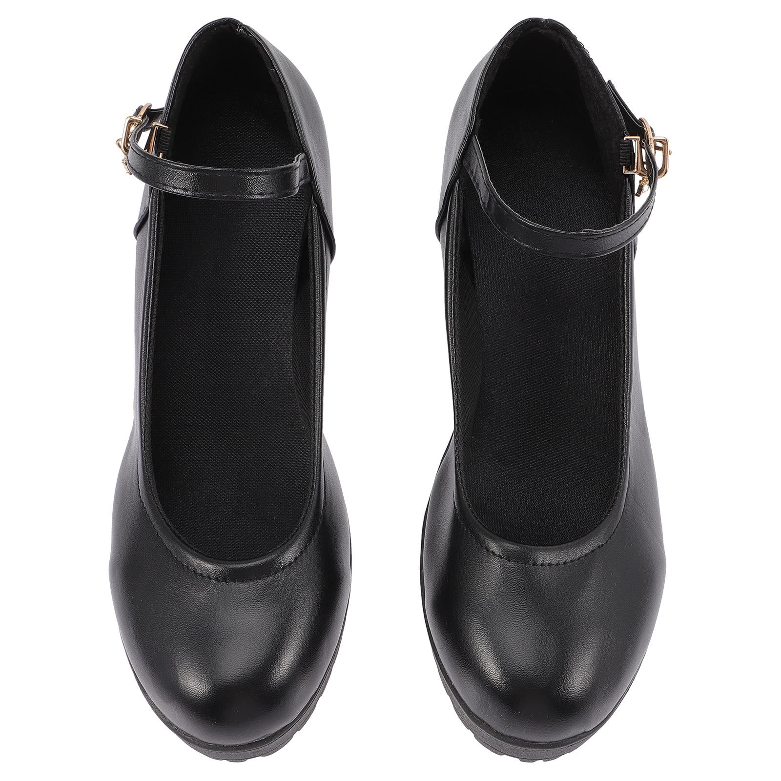 FESTFENDS 1Pair Simple Black Female High Heels Round Head Spring Low ...
