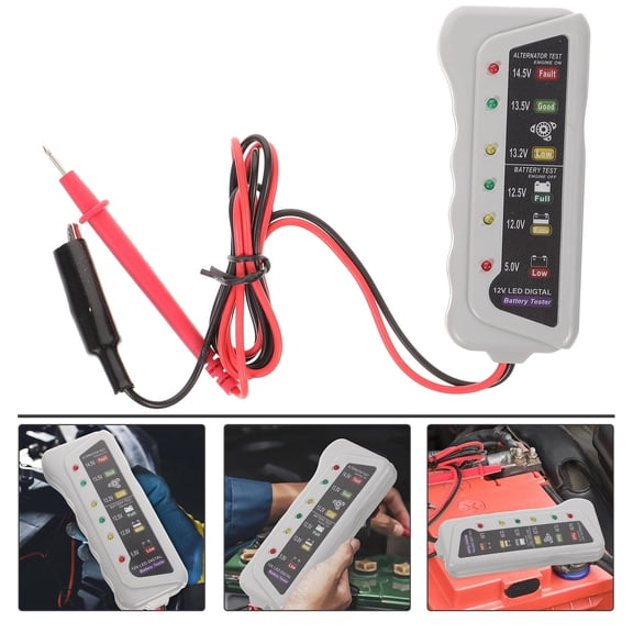 FESTFENDS 1Pc Battery Testing Tool Car Battery Tester for Automotive Maintenance and Diagnosis in Light Grey