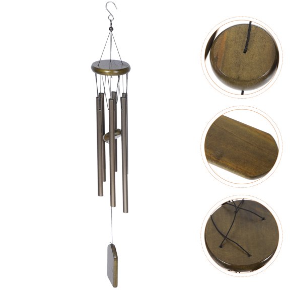 FESTFENDS Wind Chime Black Aluminum Tube Wood 1Set 28.3x3.1in