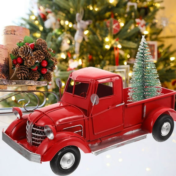FESTFENDS Farmhouse Truck Decor Christmas Truck Model Red Iron 1Pcs