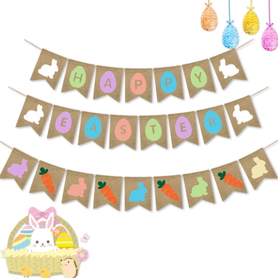 FESTFENDS 1Set Spring Themed Banners Triangle Flag Linen Material for Home Decor and Event Organizers