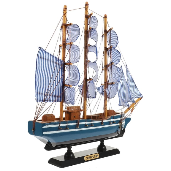 FESTFENDS 1Set Tabletop Nautical Decor Blue Wooden Sailboat Figurine Decorative Statue Desktop present