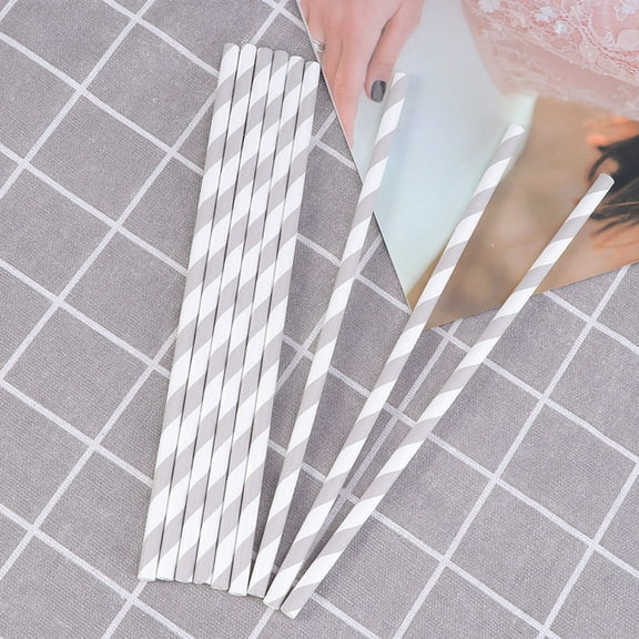 FESTFENDS 200Pcs Grey Paper Straws for Birthday and Wedding 7.5x0.2in