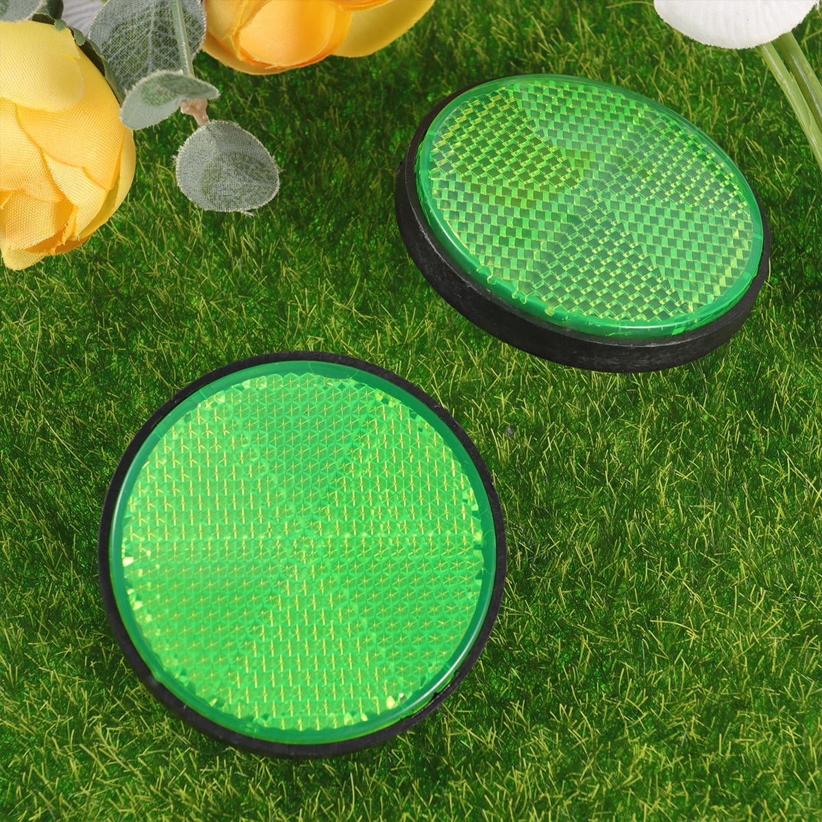 FESTFENDS 2Pcs 5.5x5.5x0.6in Green Plastic Reflective Warning Reflector for Bicycles Car ATV
