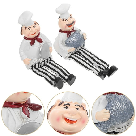 FESTFENDS 2Pcs Holding Spoon Chef Statue Vintage Style American Country Decorative Ornaments for Shelves 5.9x2.2x2.0in