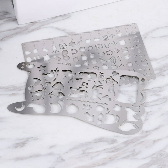 FESTFENDS 2Pcs Metal Painting Stencil Ruler for Crafting Artists Various Shapes Hollow Design